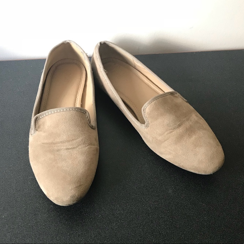 Suede tan slip on loafers